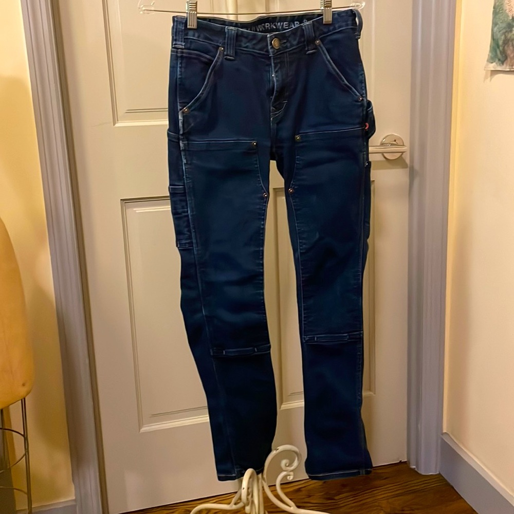 Denim jeans slim cut workwear stretch denim, double thigh patches, extra pockets